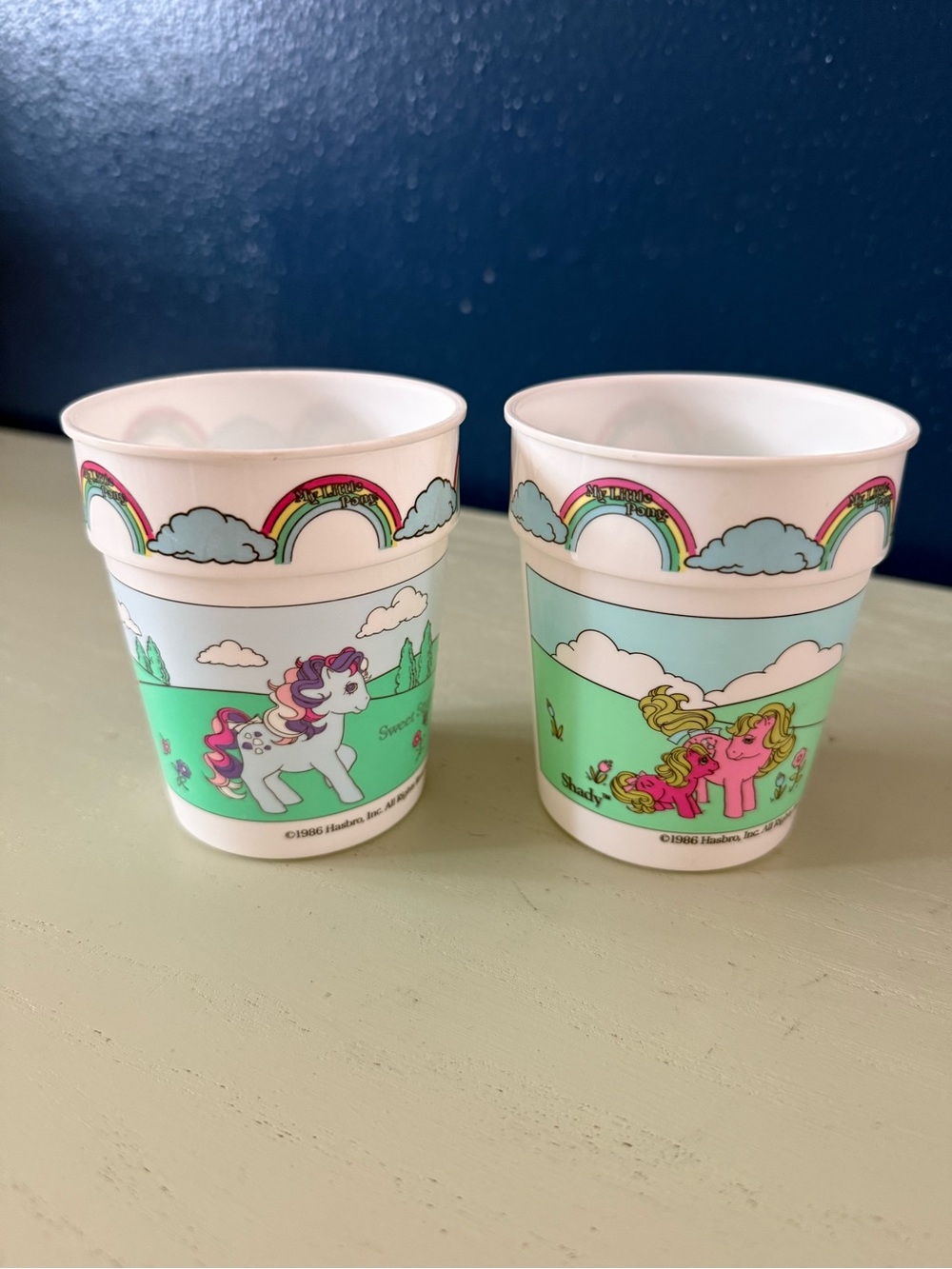 Vintage 1986 Hasbro My Little Pony Plastic Collectible Cups Sweet Stuff Shady